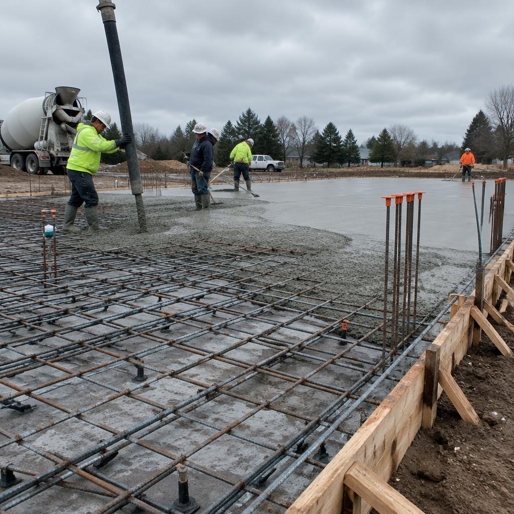 Concrete pour on a construction site